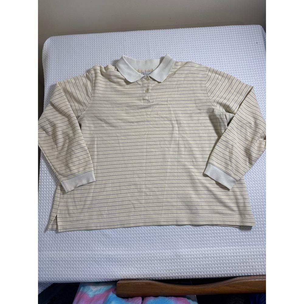 Hasting & Smith Polo Shirt Womens 3X Beige Striped Long Sleeve EUC
